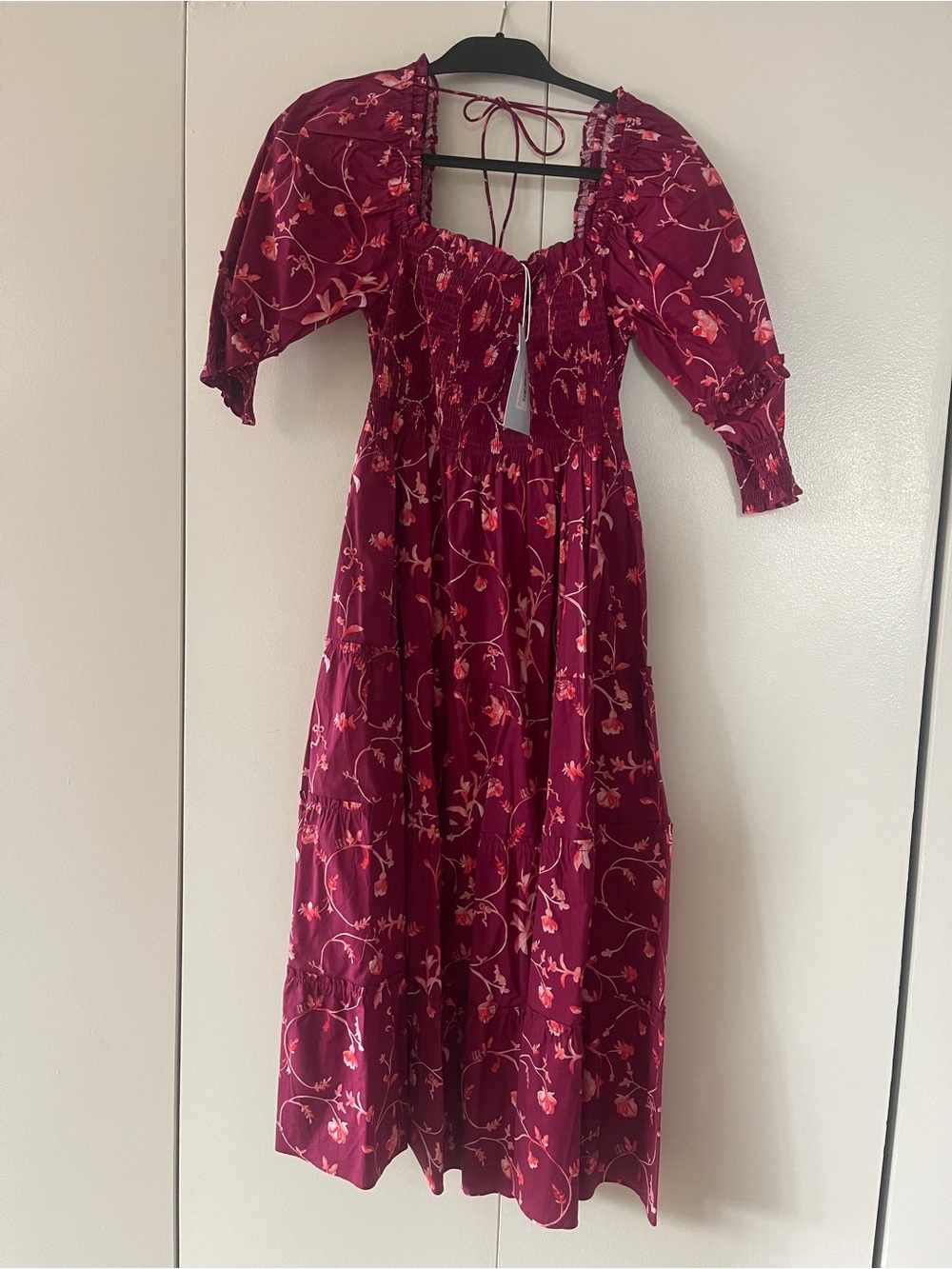 NWT Hill House Home Nesli Nap Dress - Burgundy Botanical with sleeves / L